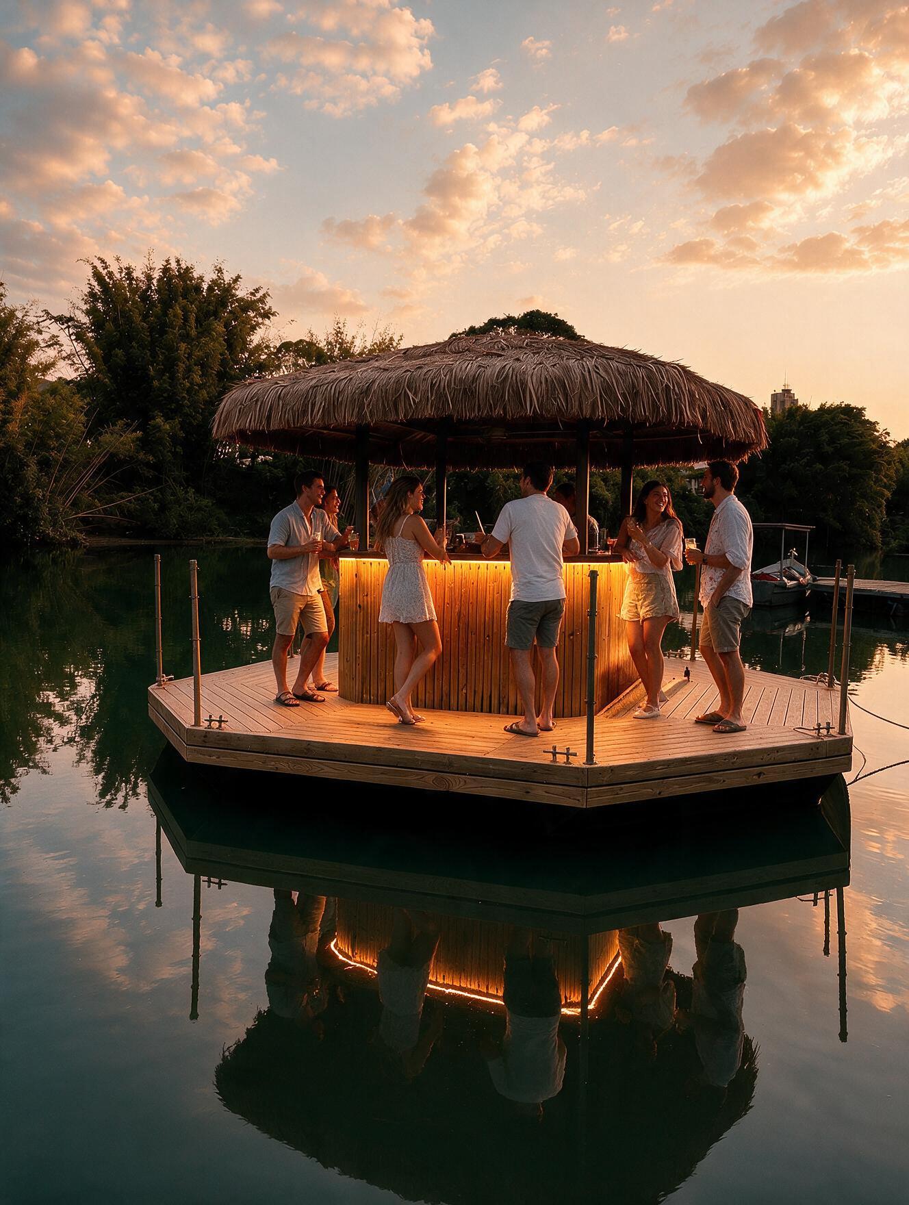 Amigos brindando no tiki boat
